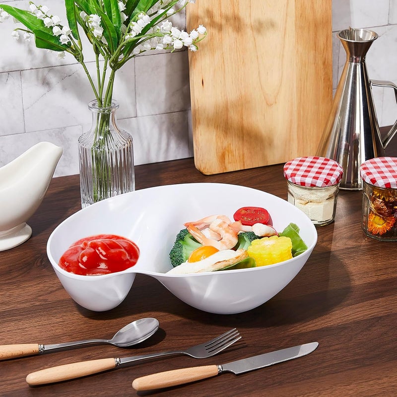 Blushtier 2 Pcs Chip and Dip Bowl Chip and Dip Serving Set Divided Platter Tray 18oz & 5oz Compartment Serving Dish Dumpling Plate for Party Appetizer Salad Snack Veggies Fruit Taco Thanksgiving Christmas White - Image 5